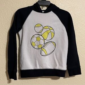 Jumping Beans Boy’s L (7) Black & White Hoodie w/ Sports Balls Graphic